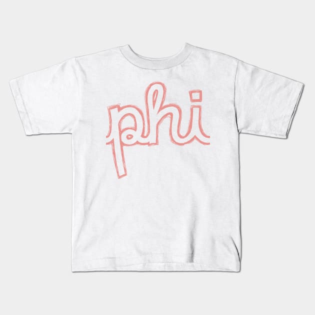 Phi Cursive Greek Letter Kids T-Shirt by Rosemogo